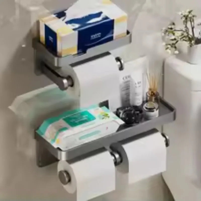 Multi-Functional No-Drill Toilet Rack - Wall-Mounted Bathroom Shelf Holds Tissue Boxes & Toilet Rolls for Home  bathroom storage